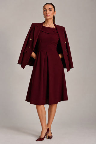Fold Collar Button Dress, Burgundy