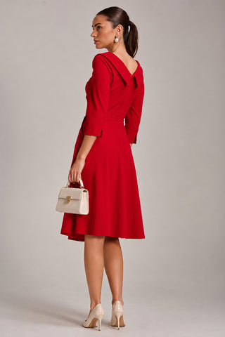 Fold Collar Button Dress, Poppy Red