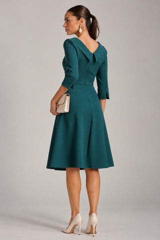 Fold Collar Button Dress, Retro Green