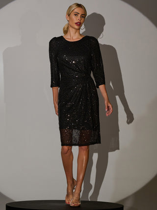 Sequin Embellished Tie Side Midi Black