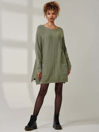 Front Pocket Loose Fit Knit Jumper, Soldier Green