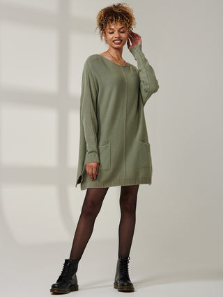 Front Pocket Loose Fit Knit Jumper, Soldier Green