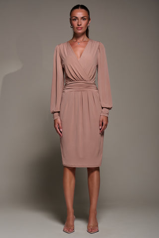 Long Balloon Sleeve Jersey Midi Dress, Dusty Pink
