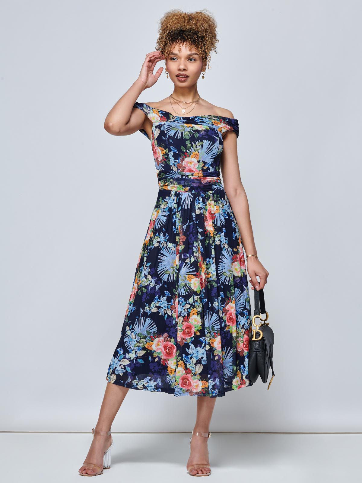 Oasis floral outlet bardot midi dress