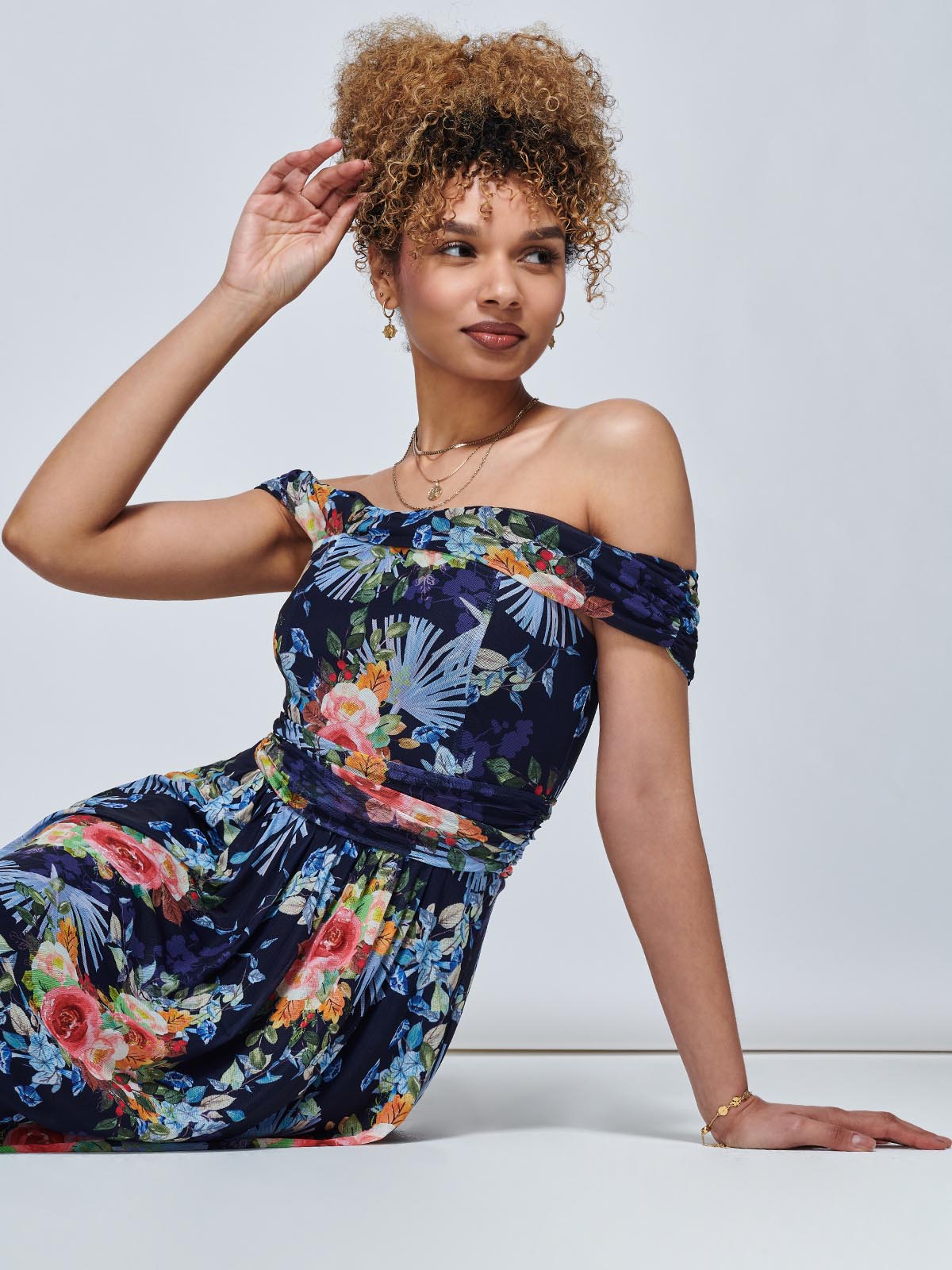 Black off the shoulder dress hot sale with flowers