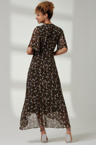 Floral Front Tie Midi Dress, Black Floral