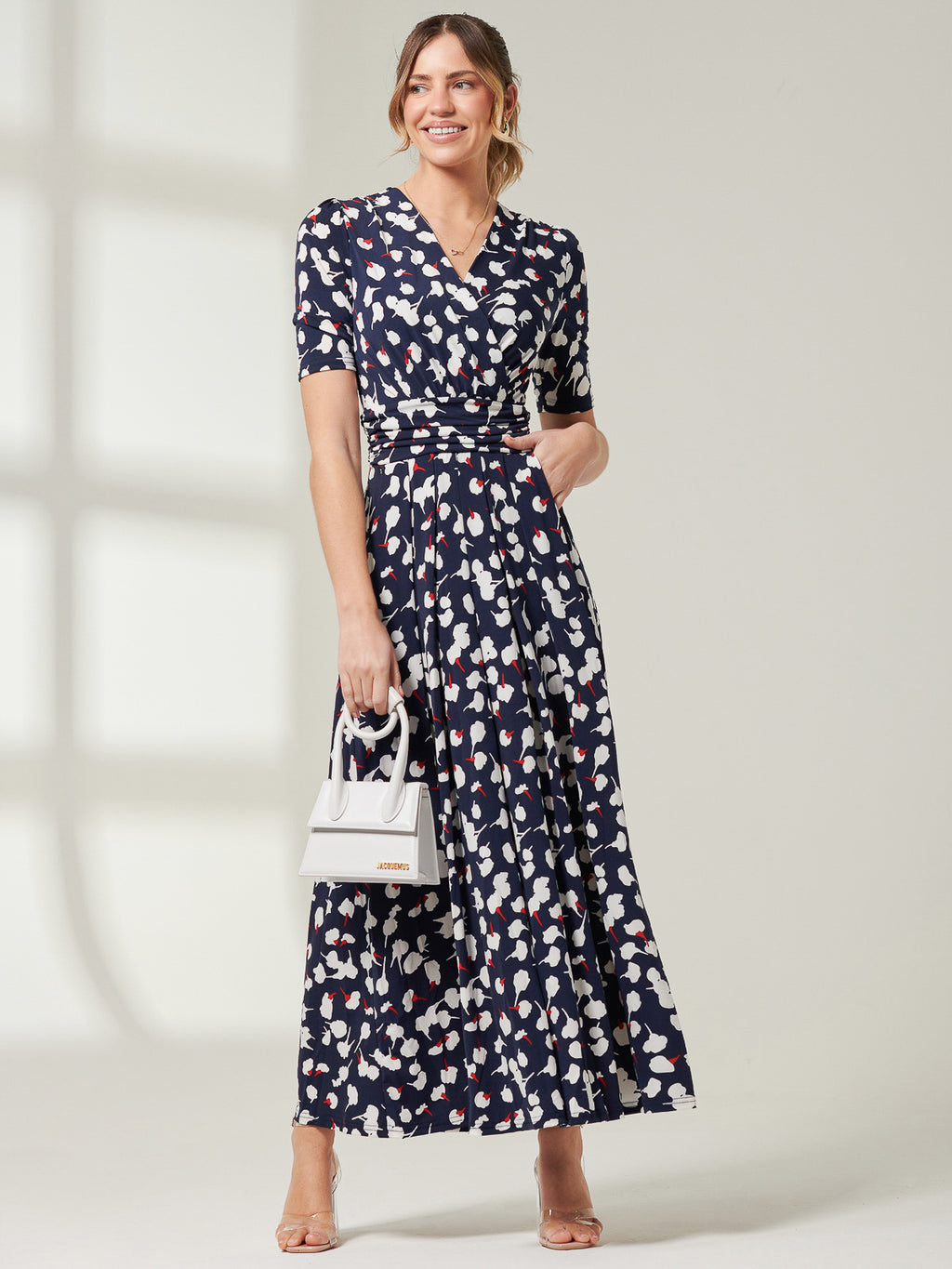 Jolie Moi Acadia Floral Print Wrap Maxi Dress, Navy White Floral ...