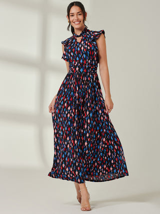 Jolie Moi Doris Frill Shoulder Maxi Dress, Navy Pattern