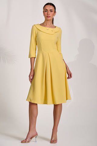 yellow midi dress uk Yellow Square Neck Pleated Slip Midi Dress