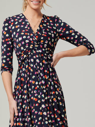 Jolie Moi Knot Front Hanky Hem Dress, Navy Floral