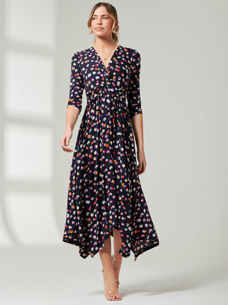 Jolie Moi Knot Front Hanky Hem Dress, Navy Floral