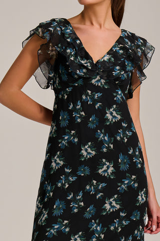 V Neckline Chiffon Midaxi Dress, Navy Multi
