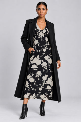 V Neck Long Sleeve Mesh Midaxi Dress, Black Floral
