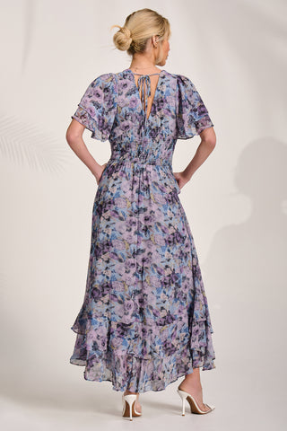 Chiffon Ruffle Hem Midaxi Dress, Blue Floral