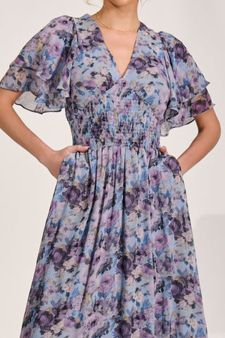 Chiffon Ruffle Hem Midaxi Dress, Blue Floral