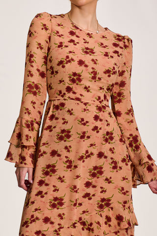 Frill Chiffon Midaxi Dress, Coral Floral