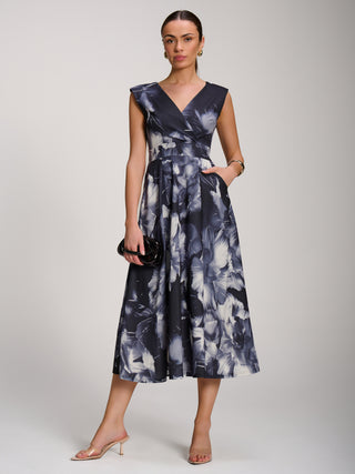 Scuba Printed Midaxi Dress, Black Abstract