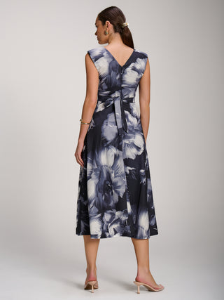 Scuba Printed Midaxi Dress, Black Abstract