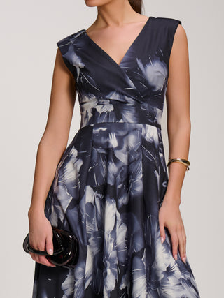 Scuba Printed Midaxi Dress, Black Abstract