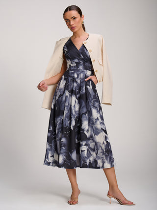 Scuba Printed Midaxi Dress, Black Abstract