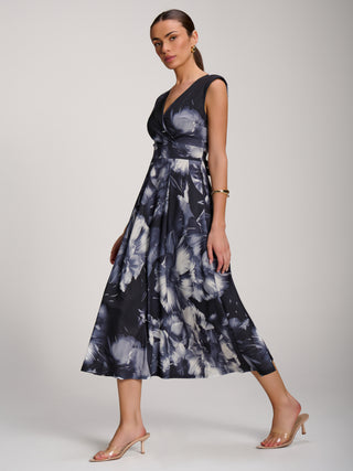 Scuba Printed Midaxi Dress, Black Abstract