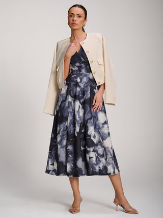 Scuba Printed Midaxi Dress, Black Abstract