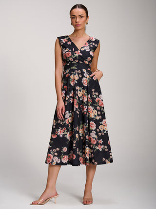 Scuba Printed Midaxi Dress, Black Floral