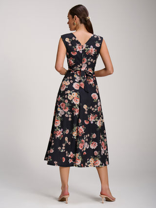 Scuba Printed Midaxi Dress, Black Floral