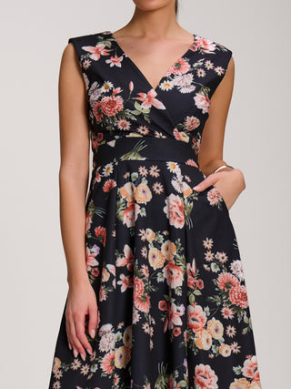 Scuba Printed Midaxi Dress, Black Floral