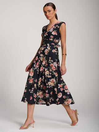Scuba Printed Midaxi Dress, Black Floral