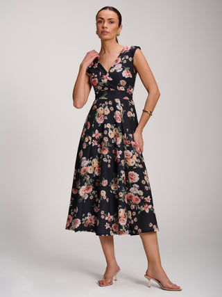 Scuba Printed Midaxi Dress, Black Floral