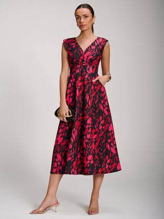 Scuba Printed Midaxi Dress, Red Animal