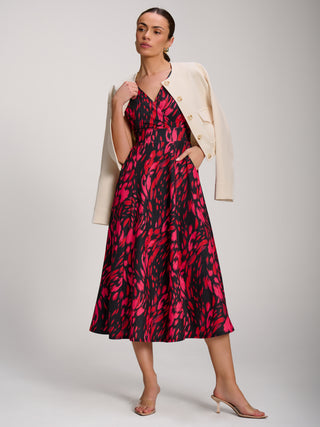 Scuba Printed Midaxi Dress, Red Animal