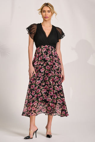 Printed Chiffon Midaxi Dress, Pink Floral