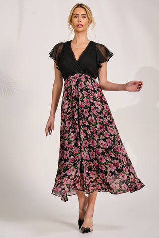 Printed Chiffon Midaxi Dress, Pink Floral