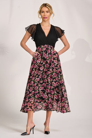 Printed Chiffon Midaxi Dress, Pink Floral