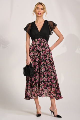 Printed Chiffon Midaxi Dress, Pink Floral
