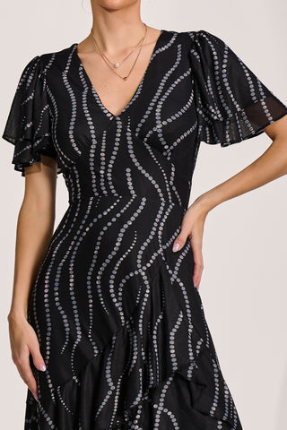 Angel Sleeve Mesh Midaxi Dress, Black Spot