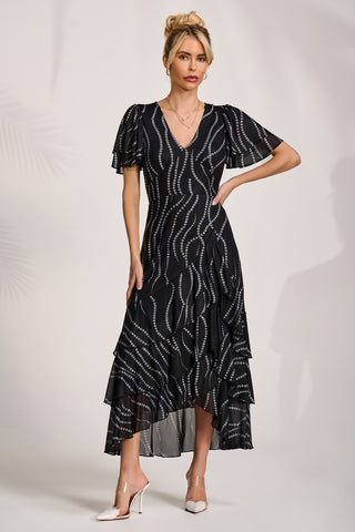 Angel Sleeve Mesh Midaxi Dress, Black Spot