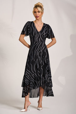 Angel Sleeve Mesh Midaxi Dress, Black Spot