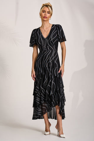 Angel Sleeve Mesh Midaxi Dress, Black Spot