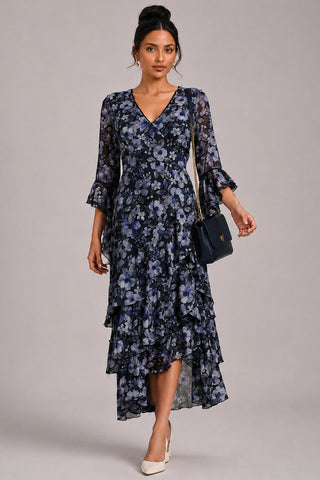 Tiered Mesh Midaxi Dress, Black Floral