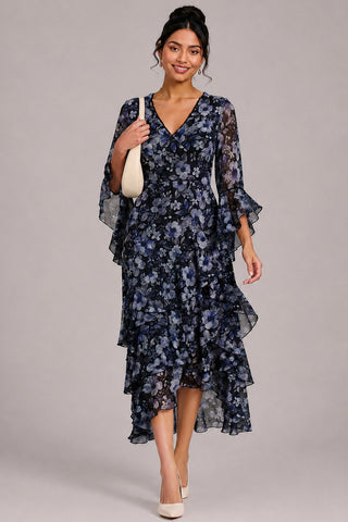 Tiered Mesh Midaxi Dress, Black Floral