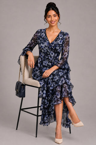 Tiered Mesh Midaxi Dress, Black Floral