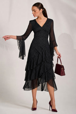 Tiered Mesh Midaxi Dress, Black Spot