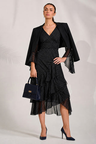Tiered Mesh Midaxi Dress, Black Spot
