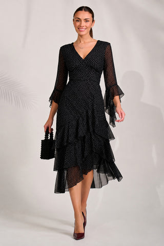 Tiered Mesh Midaxi Dress, Black Spot