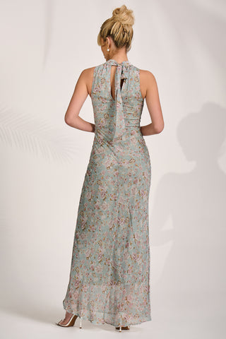 Halter Neck Maxi Dress, Blue Floral