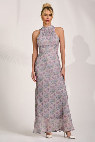 Halter Neck Maxi Dress, Purple Floral