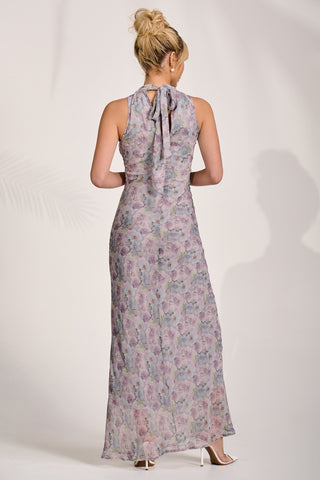 Halter Neck Maxi Dress, Purple Floral